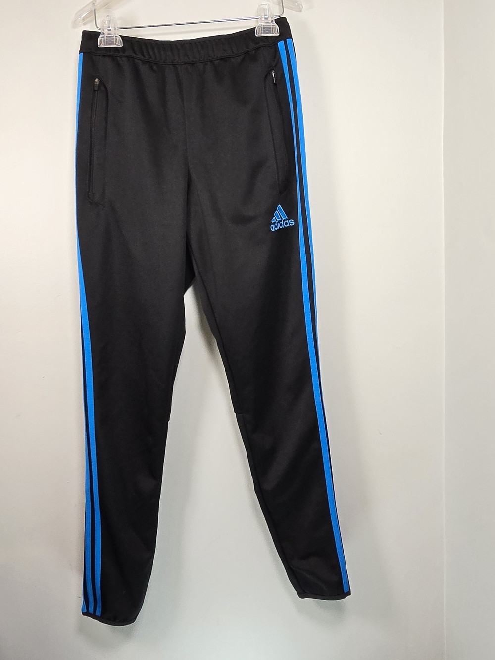 Adidas Womens Black Track Pants with Blue Stripes